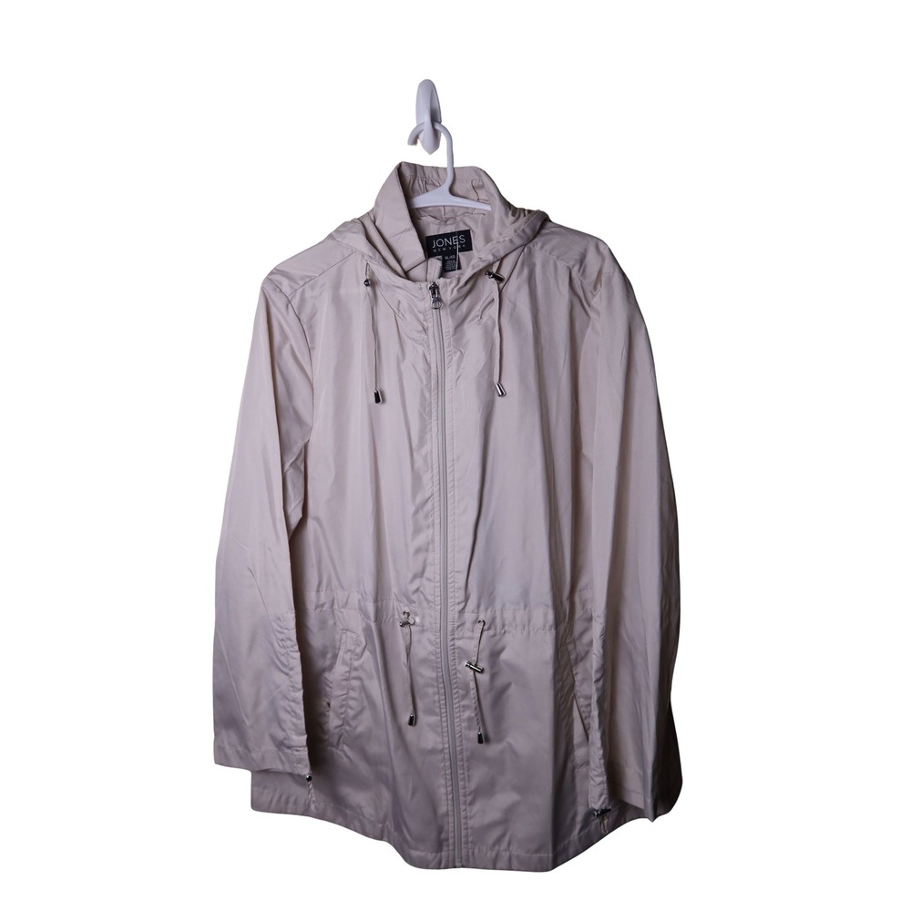 Jones New York XL Tan Beige Hooded Full Zip Lightweight Windbreaker Jacket NWT